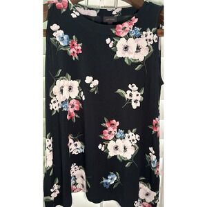 J Jill Top Womens Petite large Black Ivory Dark Floral Wearever Collection